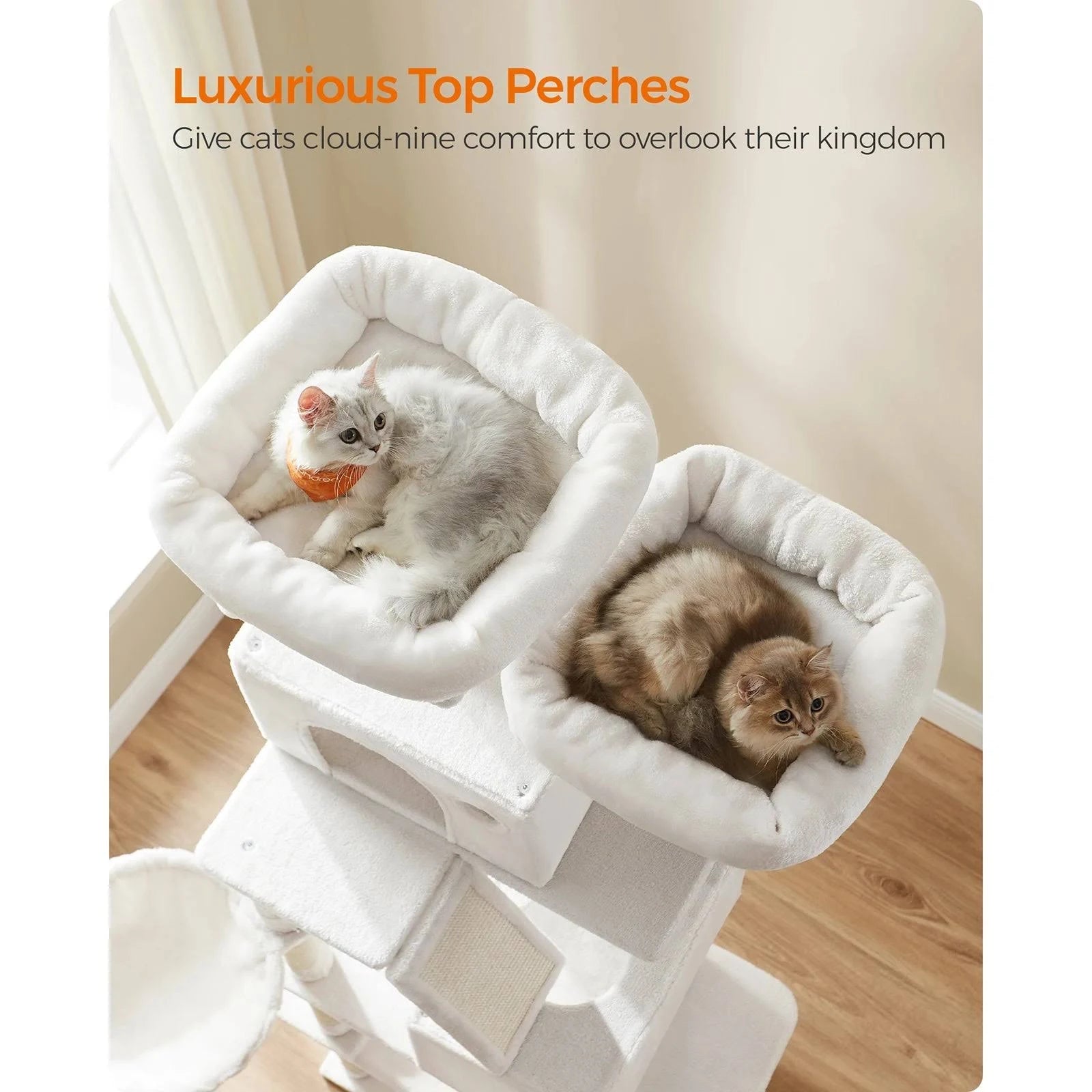 Feandrea Cat Tree, Height 206 cm, with 13 Scratching Posts, 2 Platform, 2 Kennels ...