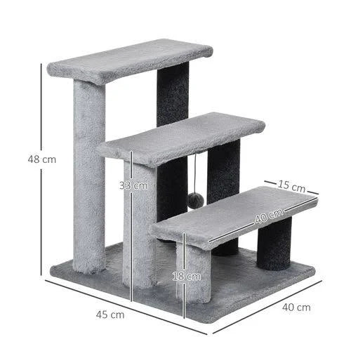 PawHut Pet Stairs with 4-Step Stair, Scratching Posts, Grey