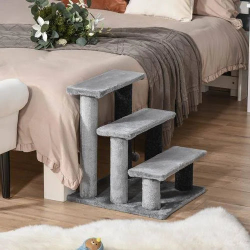 PawHut Pet Stairs with 4-Step Stair, Scratching Posts, Grey