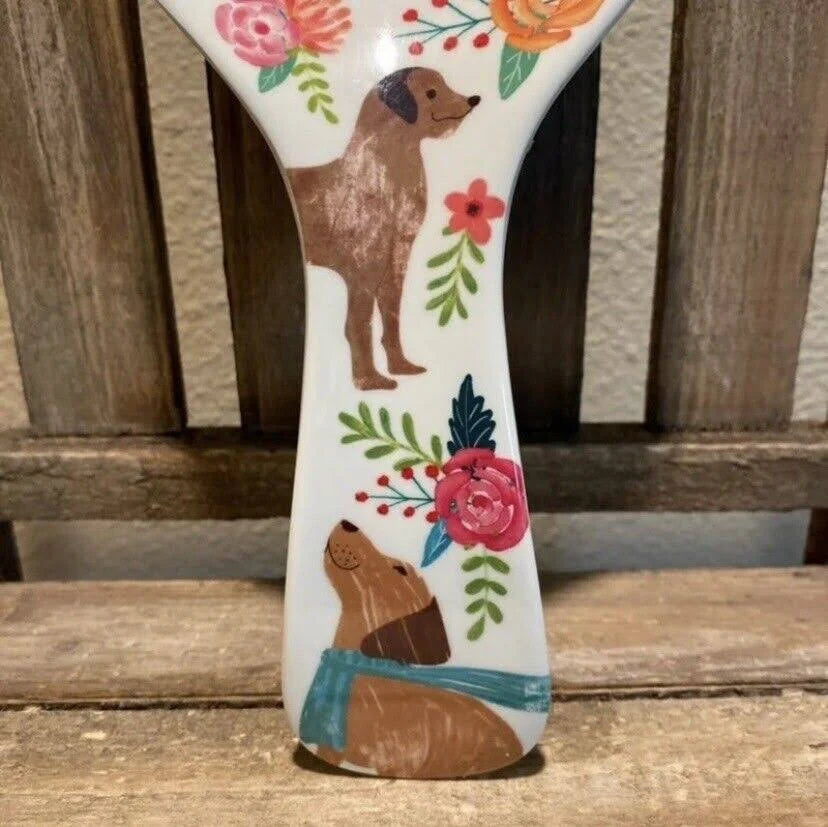 Dog Spoon Rest, Dog Wearing Scarfs Spoon Rest Dog Themed Melamine