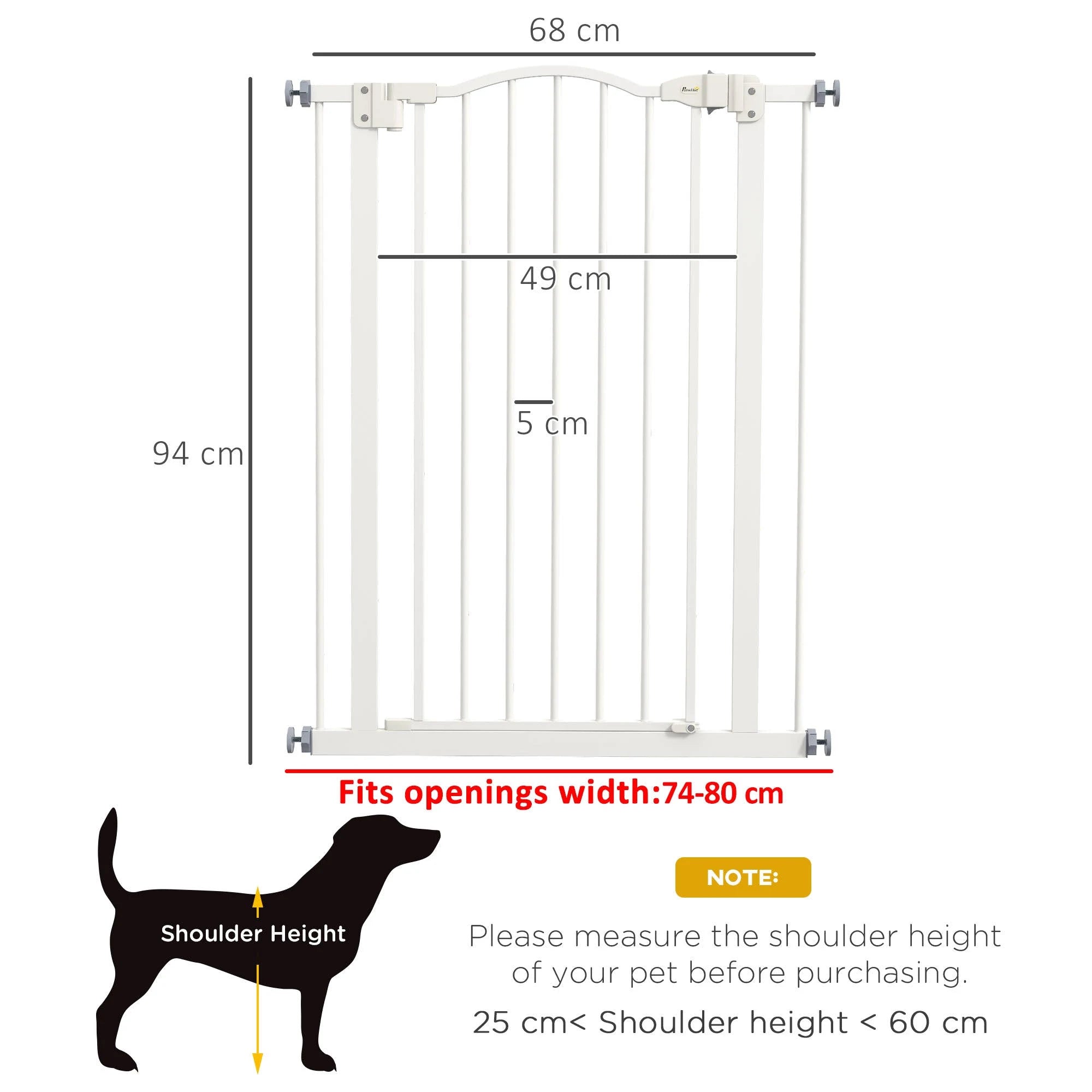 PawHut White 74-80cm Adjustable Metal Pet Safety Gate