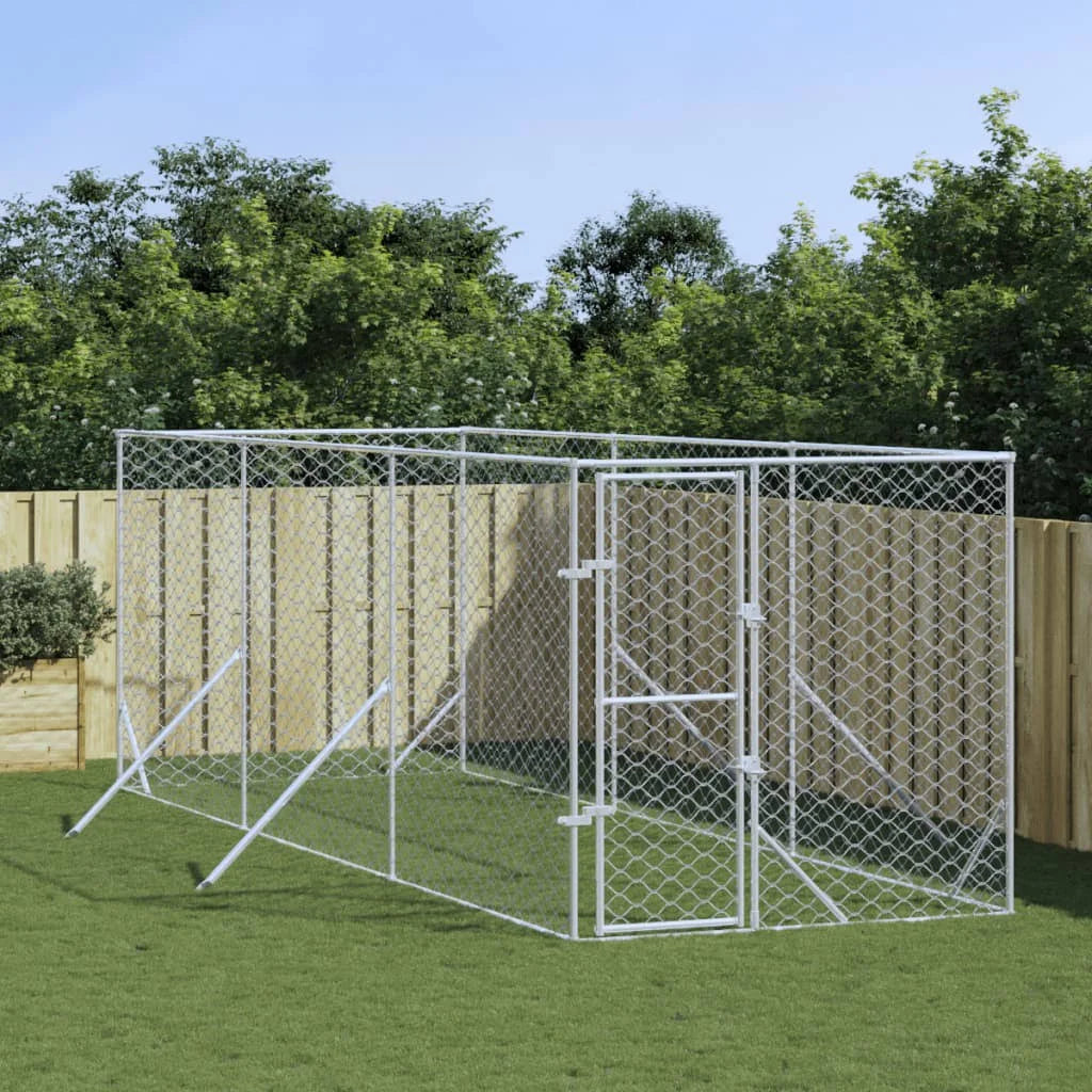 vidaXL Outdoor Dog Kennel Silver 2x2x2 M Galvanised Steel