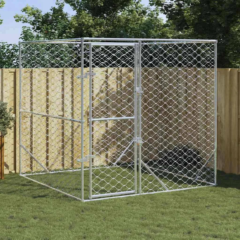 vidaXL Outdoor Dog Kennel Silver 2x2x2 M Galvanised Steel