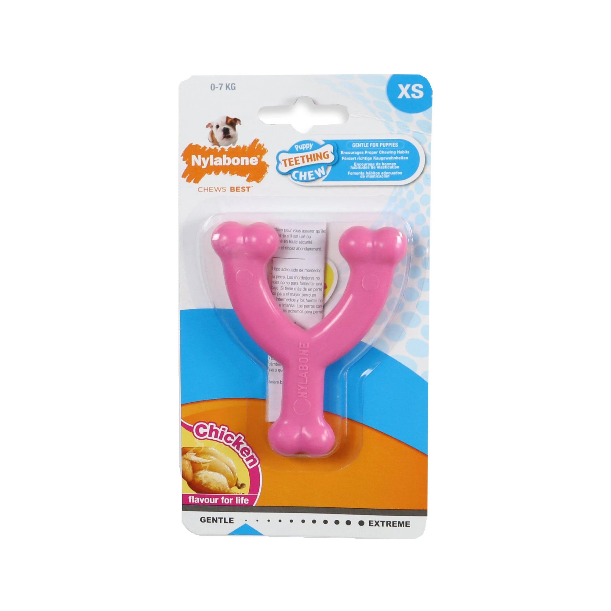 Nylabone - Blue Wishbone Puppy Teething Chew Toy - Chicken - X-Small/Petite