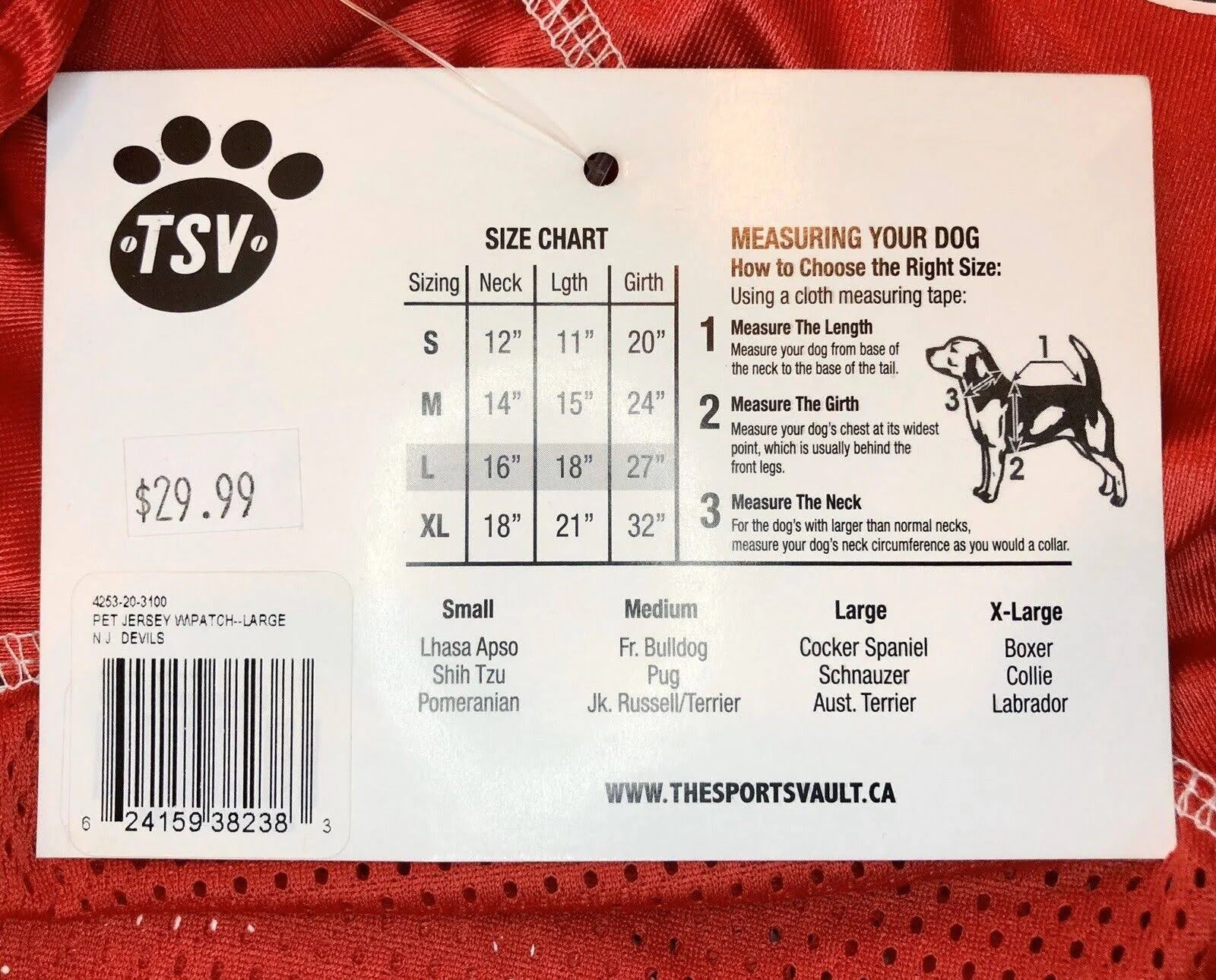 Jersey Devils Pet Gear Dog’s Mesh Hockey Jersey Size L Nhl Licensed