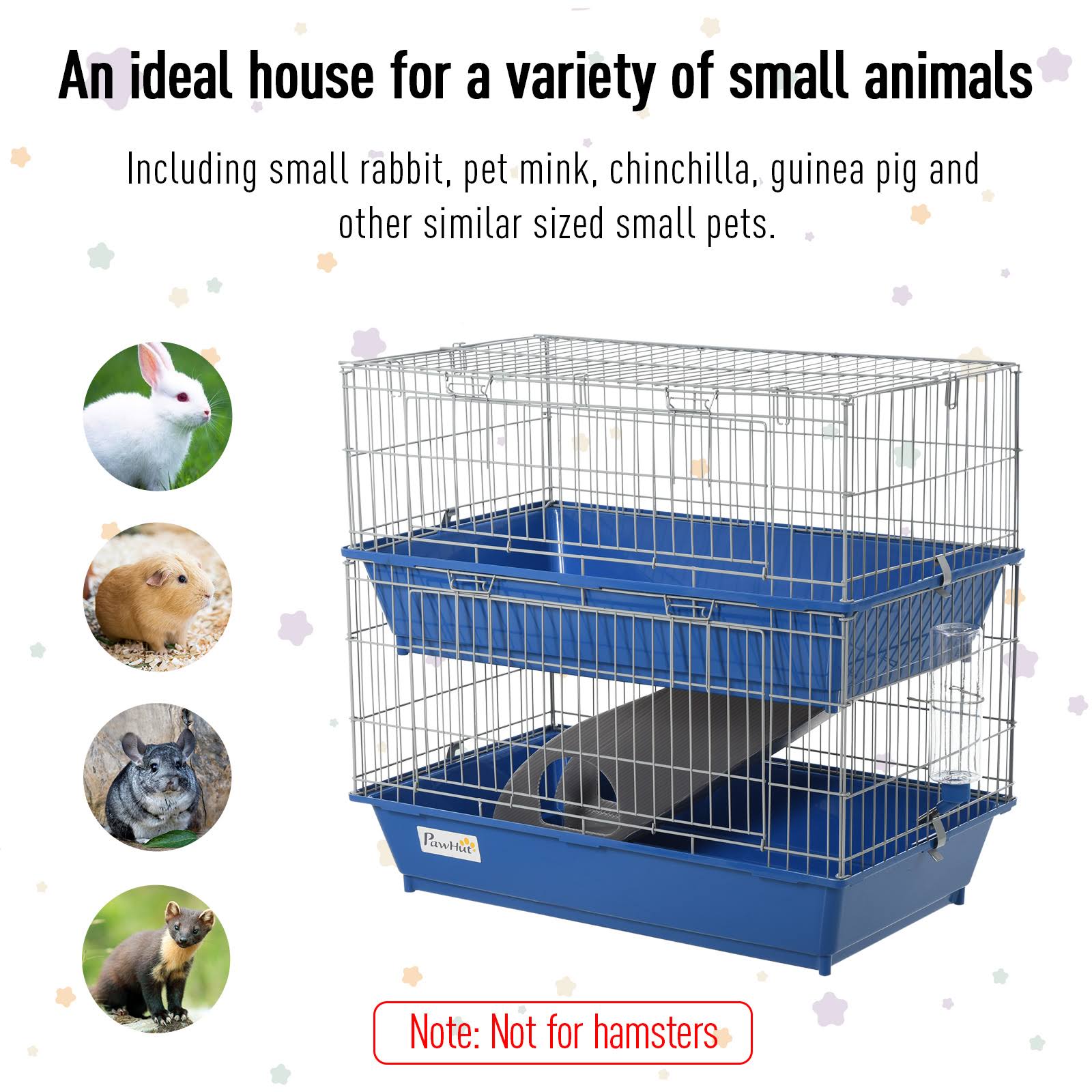 PawHut 2-Tier Small Animal Cage W/ Metal Wiring & Ramp - Blue