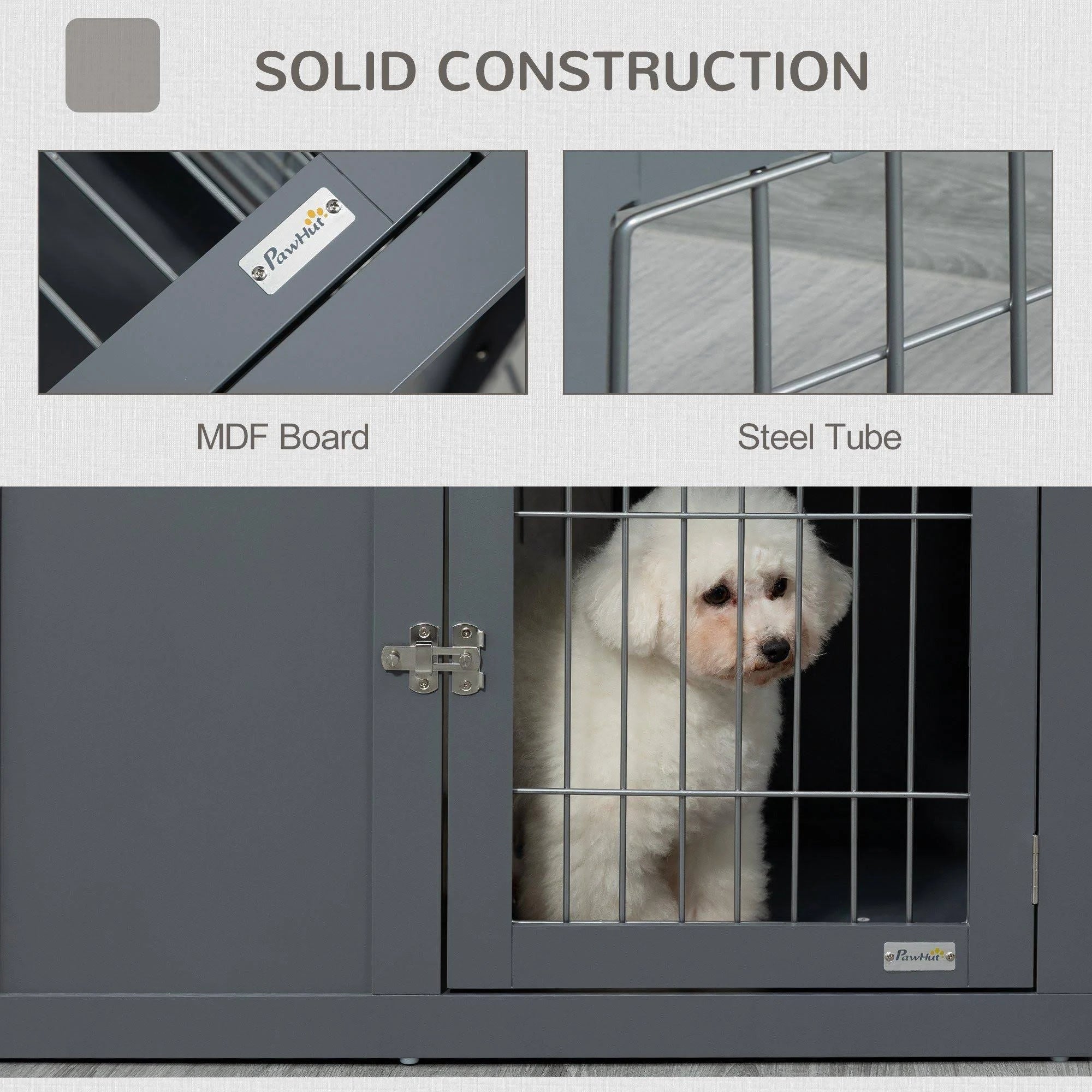 PawHut Furniture-Style Dog Crate W/ Two Lockable Doors- For Small and Medium Dogs