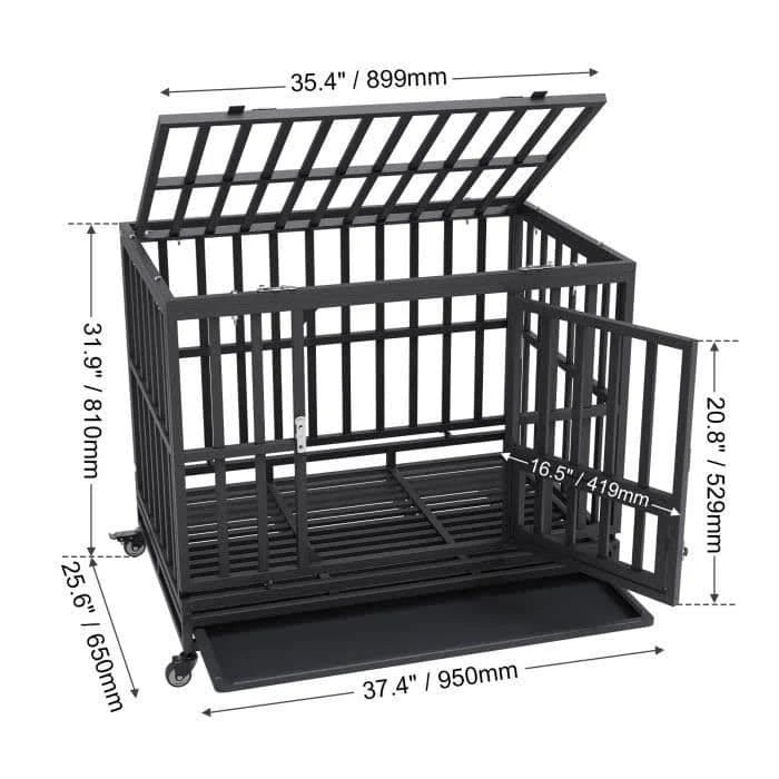 VEVOR 38 Inch Heavy Duty Dog Crate Indestructible Dog Crate 3-Door Heavy Duty Dog ...