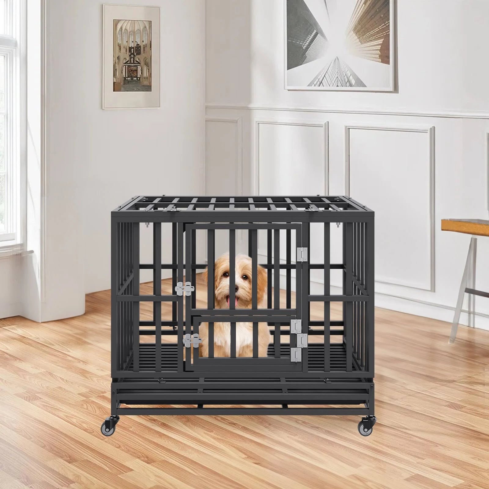 VEVOR 38 Inch Heavy Duty Dog Crate Indestructible Dog Crate 3-Door Heavy Duty Dog ...