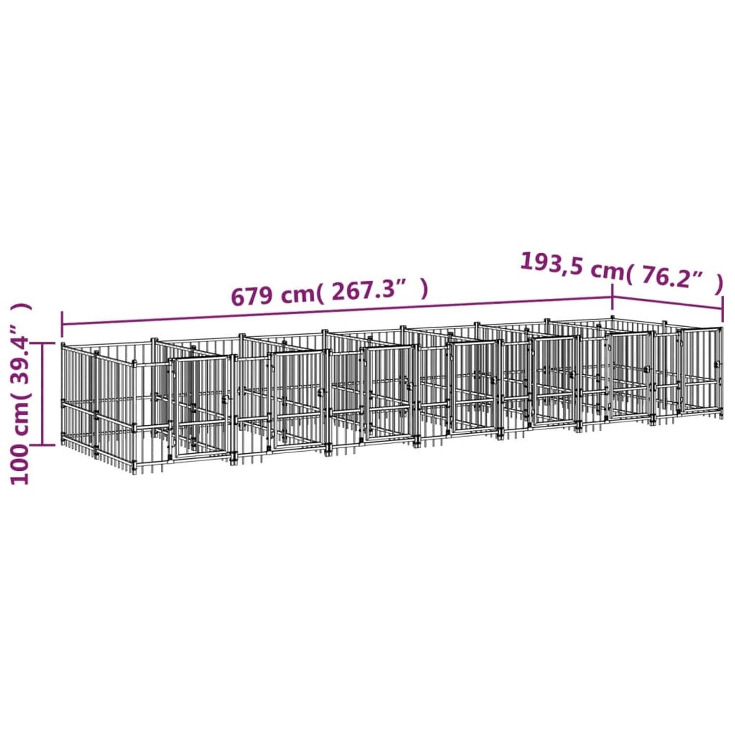 vidaXL Outdoor Dog Kennel Steel 13.14 m²