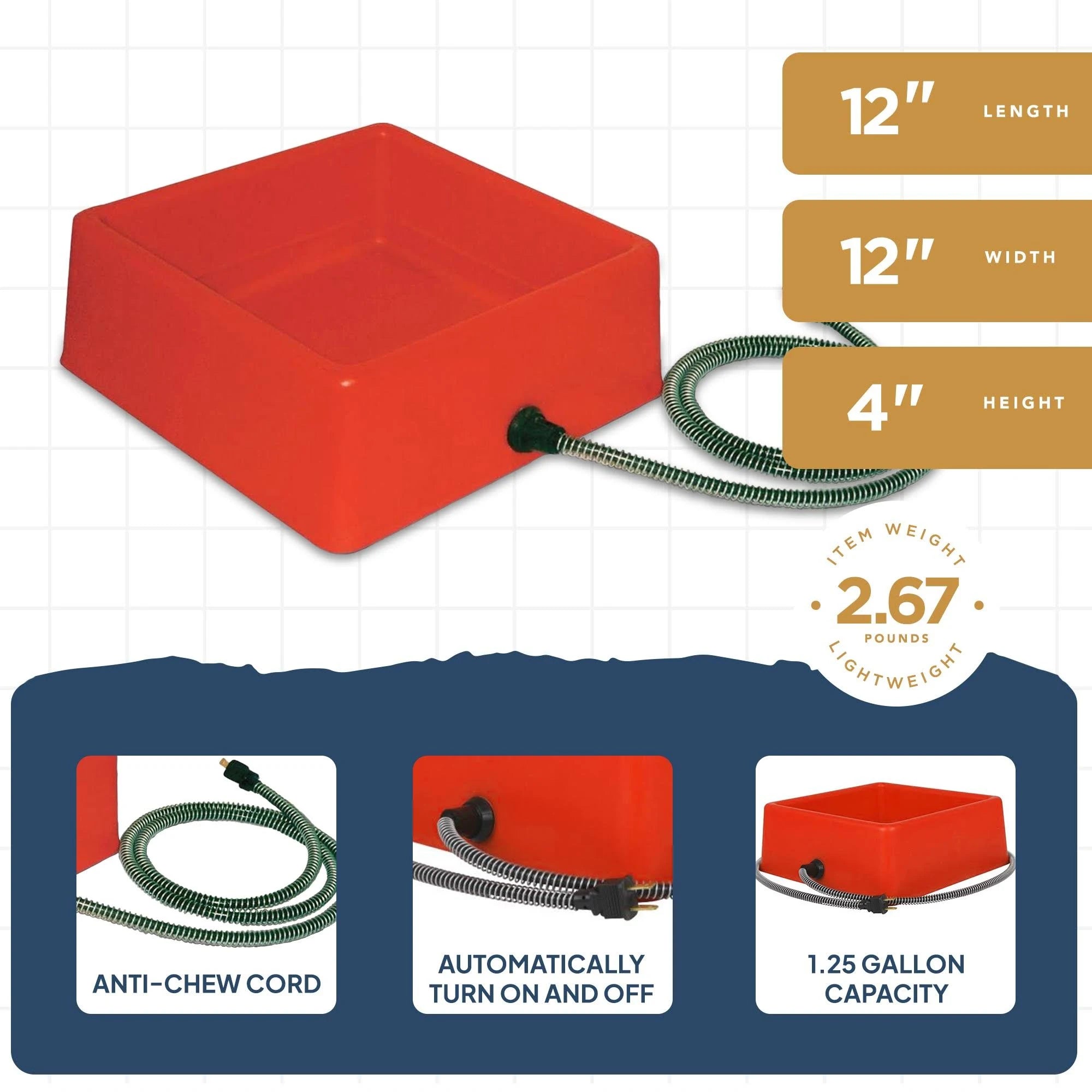 Farm Innovators Model D-19 1-1/4-Gallon Heated Water Bowl For Chickens, 60-Watt
